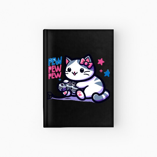 Cat Play Console Game Pew Pew Pew Hardcover Journal