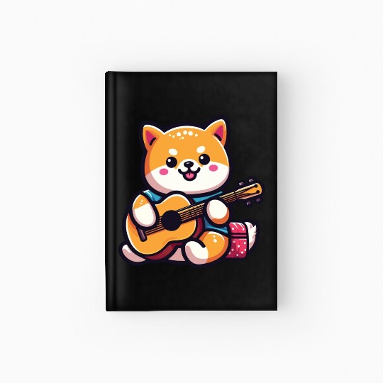 Cute Shiba Inu Playing Guitar Geek Cartoon Hardcover Journal