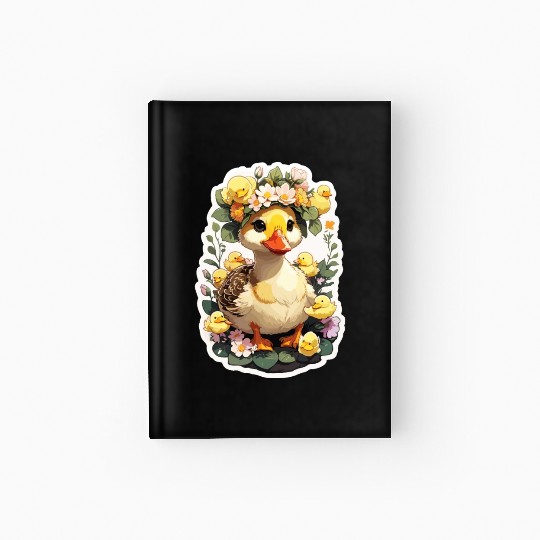 Cute Kawaii Pretty Flowers Duck Mom with Baby Duck Hardcover Journal