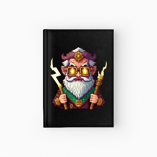 Angry Zeus Pixel Art, Wearing Steampunk Glasses Hardcover Journal
