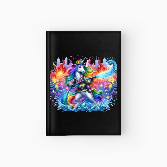 Funny unicorn as a firefighter for a little Hardcover Journal