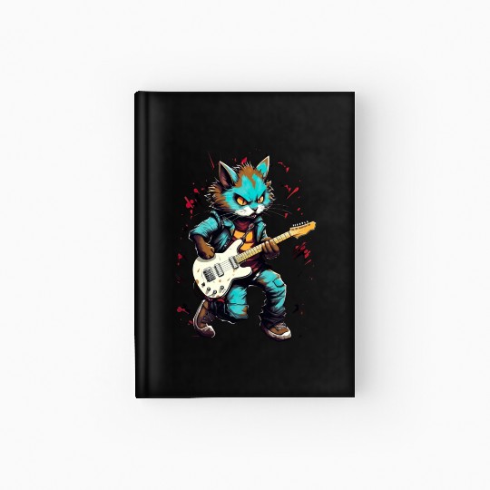 Cat Plays Acousitc Rock Guitar Hardcover Journal