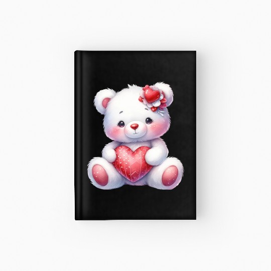 White Teddy Bear Love Valentine's Day Red Heart Hardcover Journal