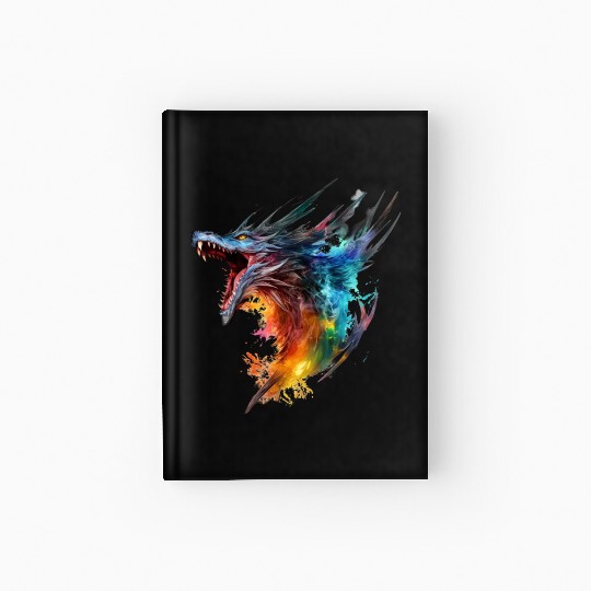 Angry Blue Watercolor Dragon with fire, knightcore Hardcover Journal