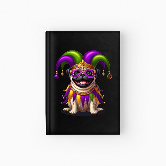 Mardi Gras Pug with Jester Hat Hardcover Journal