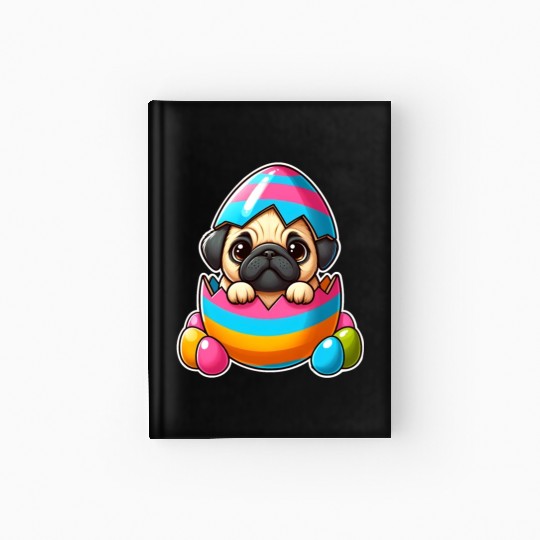 Easter pug hatches from colorful Easter eggs Hardcover Journal
