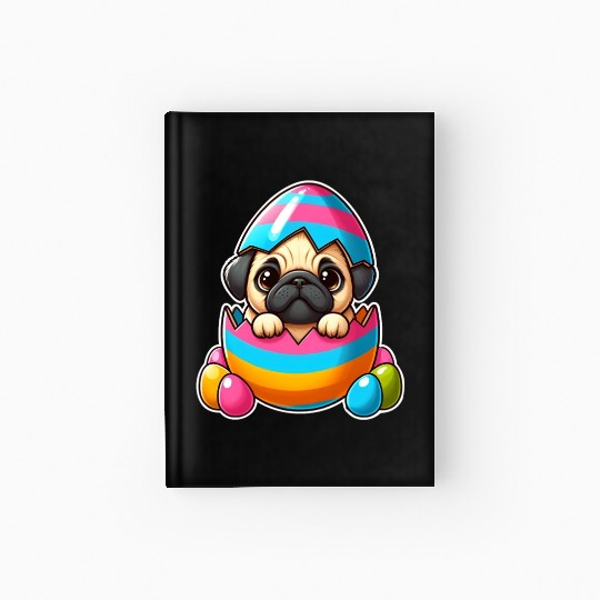 Easter pug hatches from colorful Easter eggs Hardcover Journal
