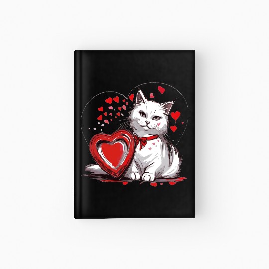 Valentines Day White Cat With Red Heart Box Hardcover Journal