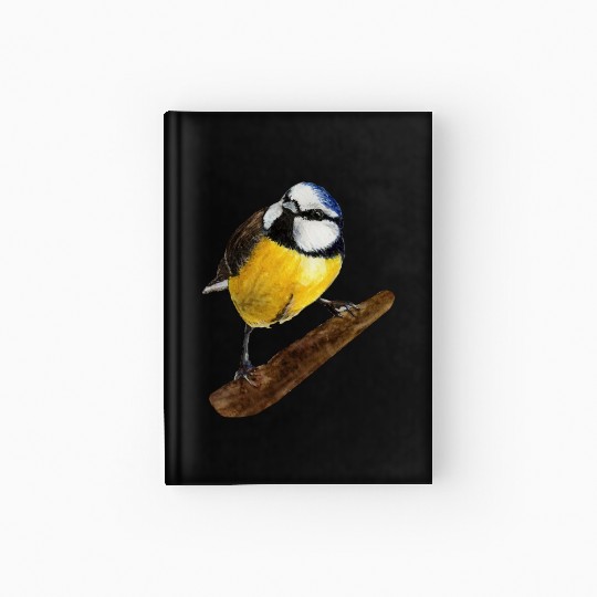 Blue tit titmouse hand painted watercolor. Hardcover Journal