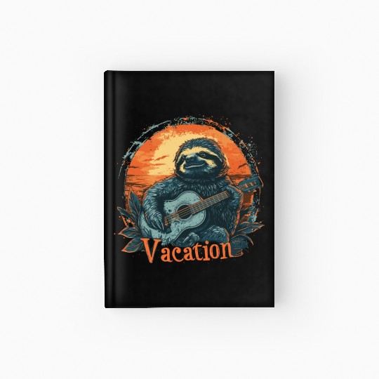 Tropical Sloth Guitar Vacation Sunset Beach Hardcover Journal