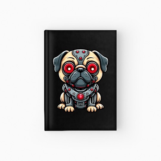 Cyborg Pug with Red Eyes Hardcover Journal