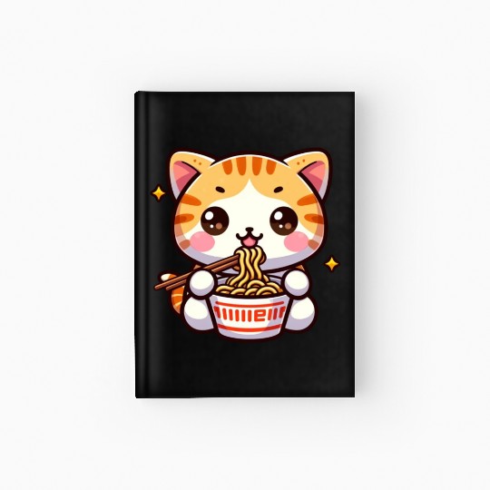 Cute Cat Eating Ramen Hardcover Journal