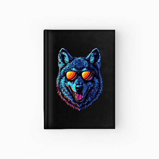 Cool Wolf Face Blue Wolf Wearing Sunglasses Hardcover Journal