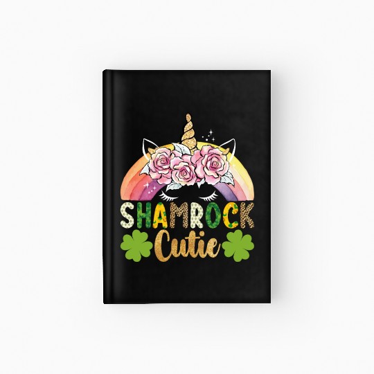 Shamrock Cutie Unicorn Rainbow St Patricks Day Hardcover Journal