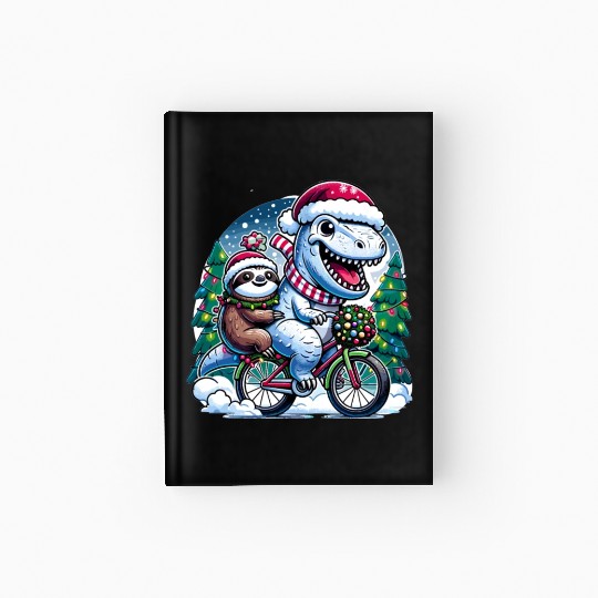 Winter Wonderland T-Rex and Sloth Cycling Duo Hardcover Journal