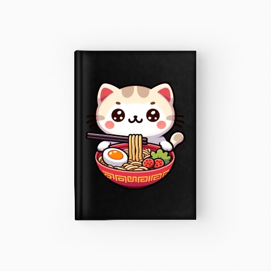 Cute Cat Eating Ramen Hardcover Journal