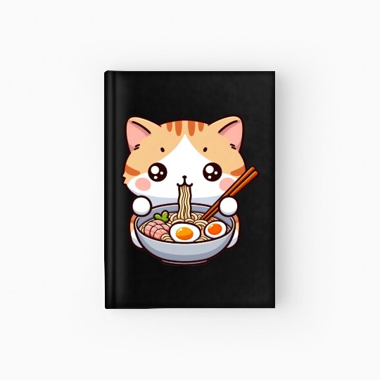 Cute Cat Eating Ramen Hardcover Journal
