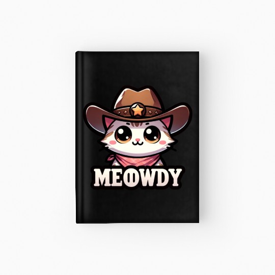 Cute Meowdy Cat Cowboy Pun Hardcover Journal