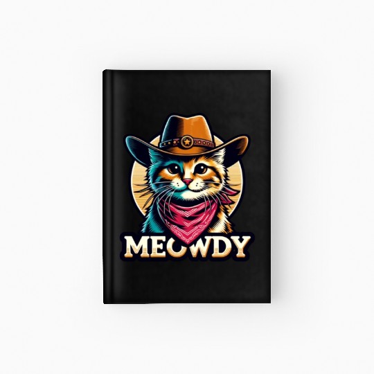 Cute Meowdy Cat Cowboy Pun Hardcover Journal