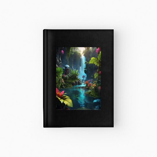 alien jungle with a lagoon and waterfall Hardcover Journal