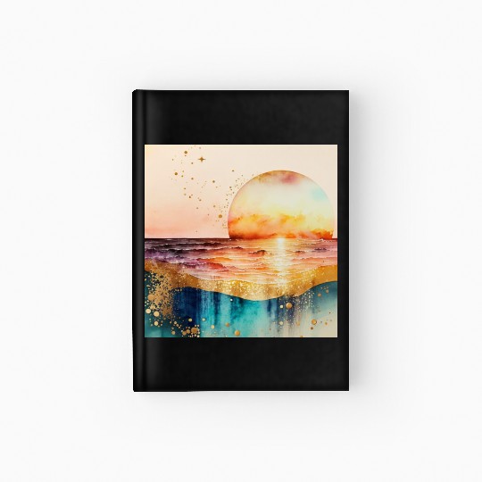 Sunset Beach Watercolor Painting Hardcover Journal