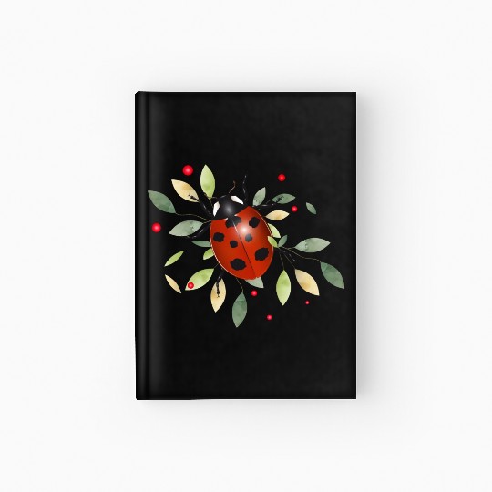red glowing ladybug with green leaves Hardcover Journal