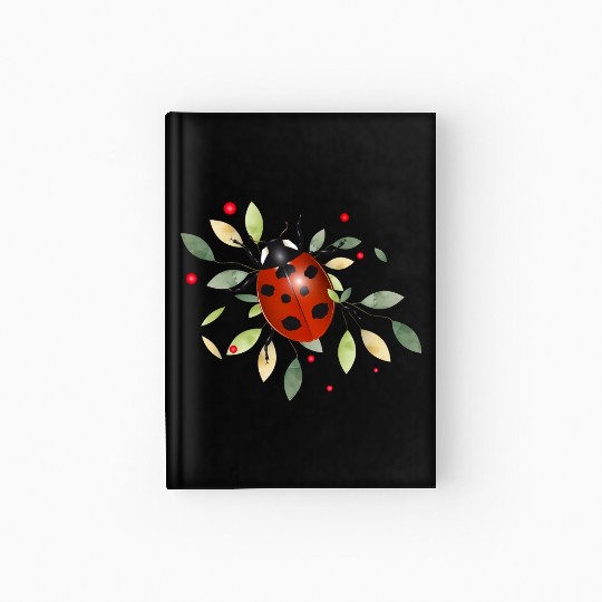red glowing ladybug with green leaves Hardcover Journal