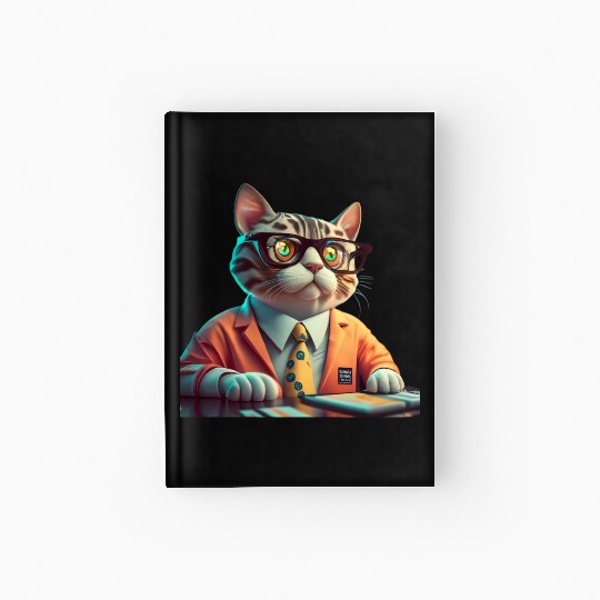 3D Business Cat Analyzes Charts - Design Hardcover Journal