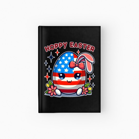 Hoppy Easter - American Flag Easter Egg Bunny Ears Hardcover Journal
