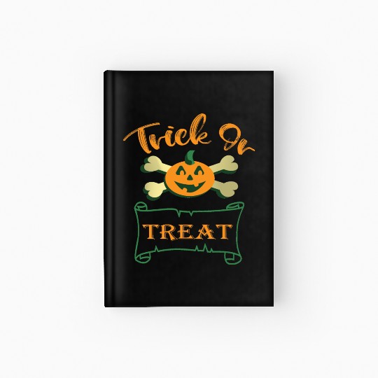 Trick or treat crossbones Halloween pumpkin Hardcover Journal