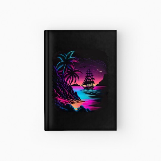 Retro Sunset Sailboat Tropical Beach For a Hardcover Journal
