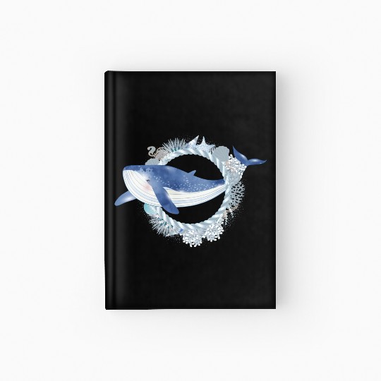 blue whale fish in coral reef in watercolor style Hardcover Journal