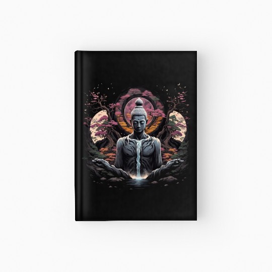 Buddha's Serenity: Cherry Blossom Waterfall Hardcover Journal