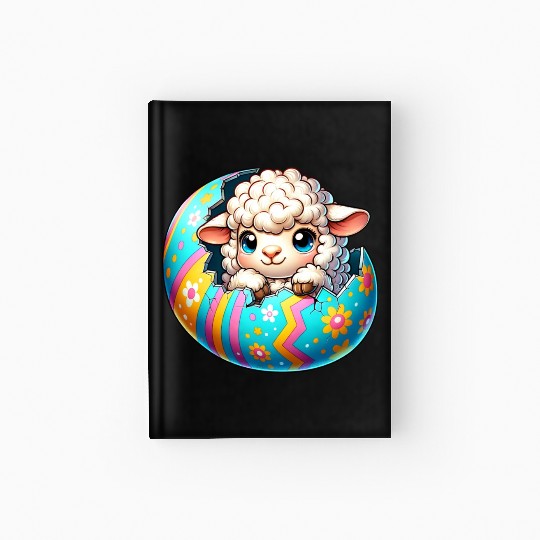 Colorful Lamb Hatching from Easter Egg Cartoon Hardcover Journal