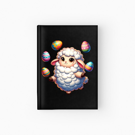 Colorful Easter Egg Juggling Lamb Cartoon Hardcover Journal