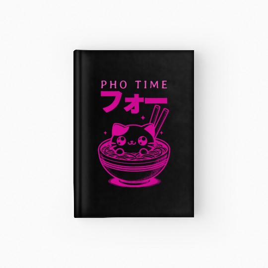 Pho Time Pink Cute Kitten in a Bowl Hardcover Journal