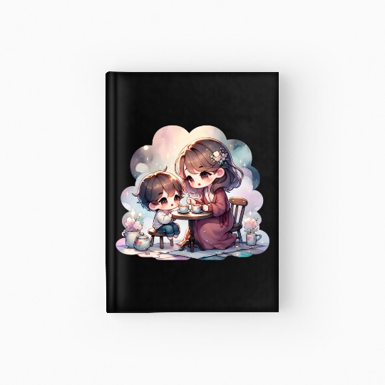 Mother and Son Enjoying a Cozy Tea Party Hardcover Journal