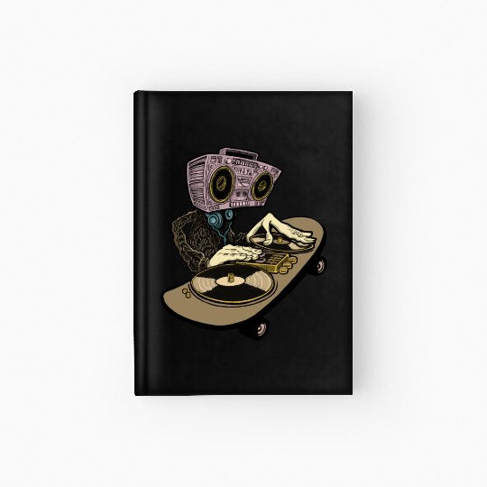 two turntables and a skateboard Hardcover Journal