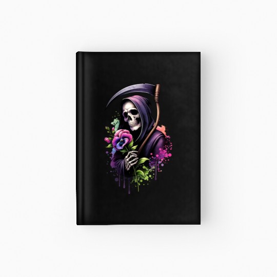Grim Reaper Holding Sweet Pea flower Hardcover Journal