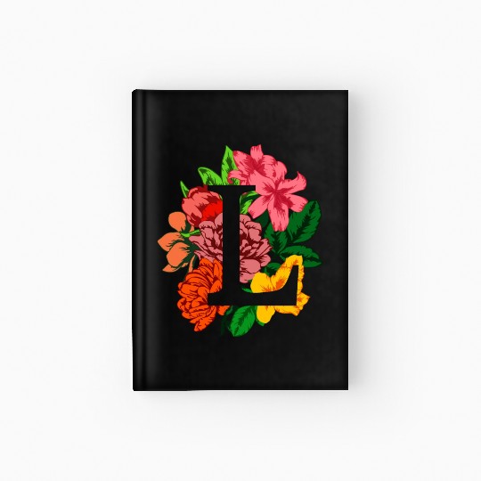 Capital letter L monogram with peony, lily flowers Hardcover Journal