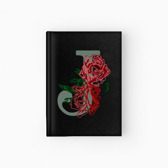 Capital letter J monogram and contour rose flowers Hardcover Journal