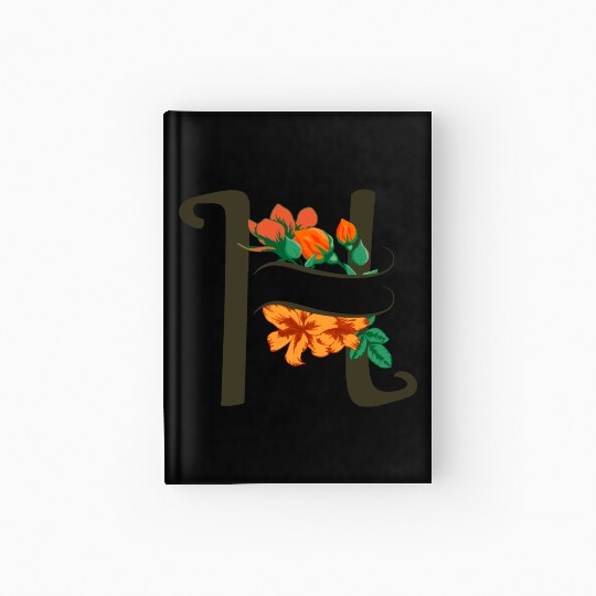 Capital letter H monogram with roses and lily Hardcover Journal