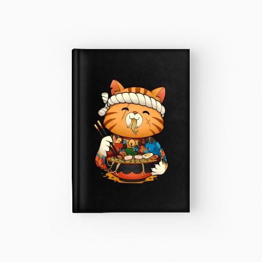 Cute anime cat eating ramen noodles Hardcover Journal