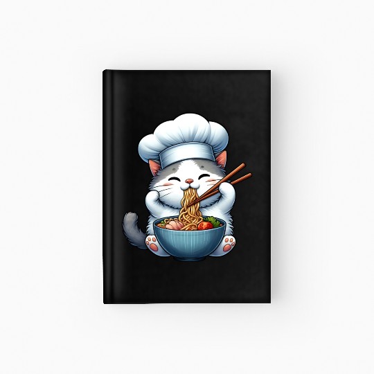Kawaii Anime Whimsical Cat Japanese Ramen Noodles Hardcover Journal