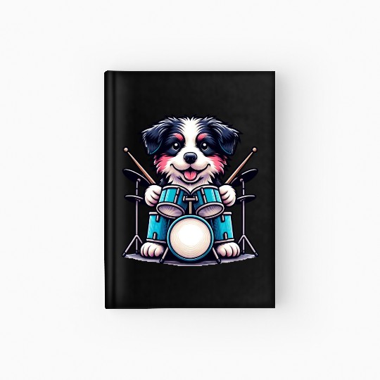 Cool Border Collie Drummer Puppy Design Hardcover Journal