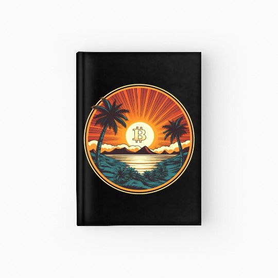Retro Beach Sunset Funny Crypto Blockchain Hardcover Journal