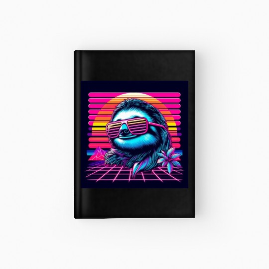 Synthwave Retro 80's Sloth Hardcover Journal