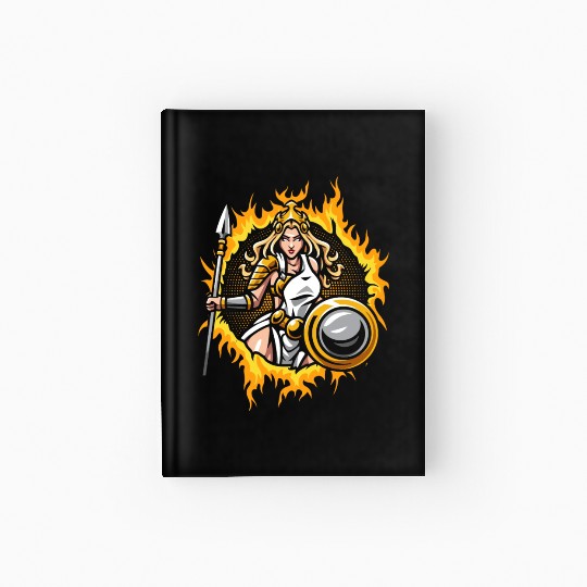 Athena with halftone gold fire background Hardcover Journal