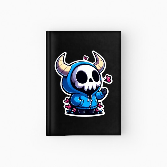 Cute Horned Skull enjoys the butterflies Hardcover Journal