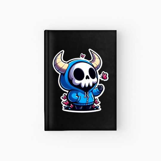 Cute Horned Skull enjoys the butterflies Hardcover Journal